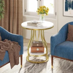 Tribesigns End & Side Tables*End Table, Round 2-Tier Sofa Side Table with Metal Frame