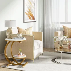 Tribesigns End & Side Tables*End Table, 2-Tier Faux Marble Side Table with C-Shaped Frame