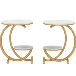 Tribesigns End & Side Tables*End Table, 2-Tier Faux Marble Side Table with C-Shaped Frame