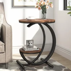 Tribesigns End & Side Tables*End Table, 2-Tier Faux Marble Side Table with C-Shaped Frame