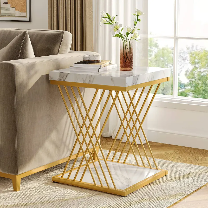 Tribesigns End & Side Tables*End Table, 2-Tier Square Side Table Modern Bedside Table