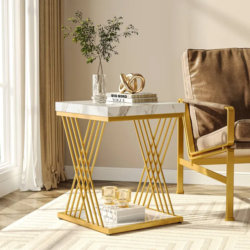 Tribesigns End & Side Tables*End Table, 2-Tier Square Side Table Modern Bedside Table