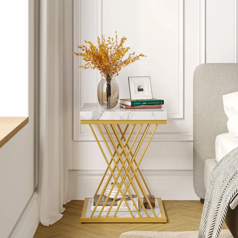 Tribesigns End & Side Tables*End Table, 2-Tier Square Side Table Modern Bedside Table