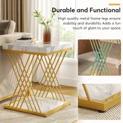 Tribesigns End & Side Tables*End Table, 2-Tier Square Side Table Modern Bedside Table
