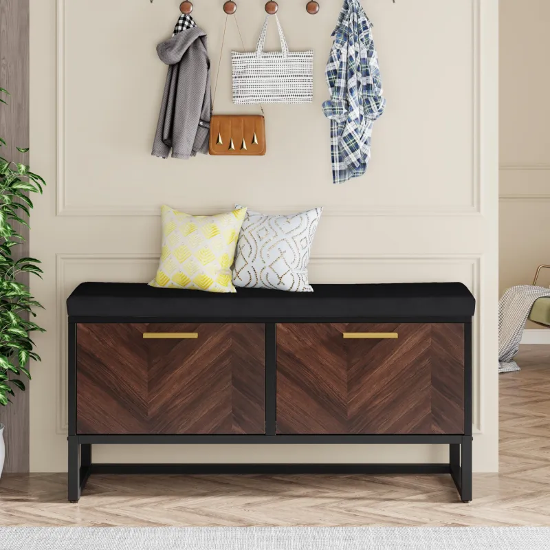 Tribesigns Benches*Entryway Shoe Storage Bench, Hallway Shoe Organizer with 2 Flip Drawers