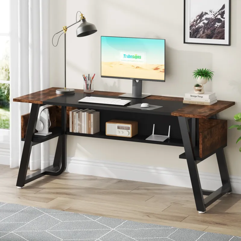 Tribesigns Desks*Executive Desk, 63" Computer Office Desk with Storage Shelf
