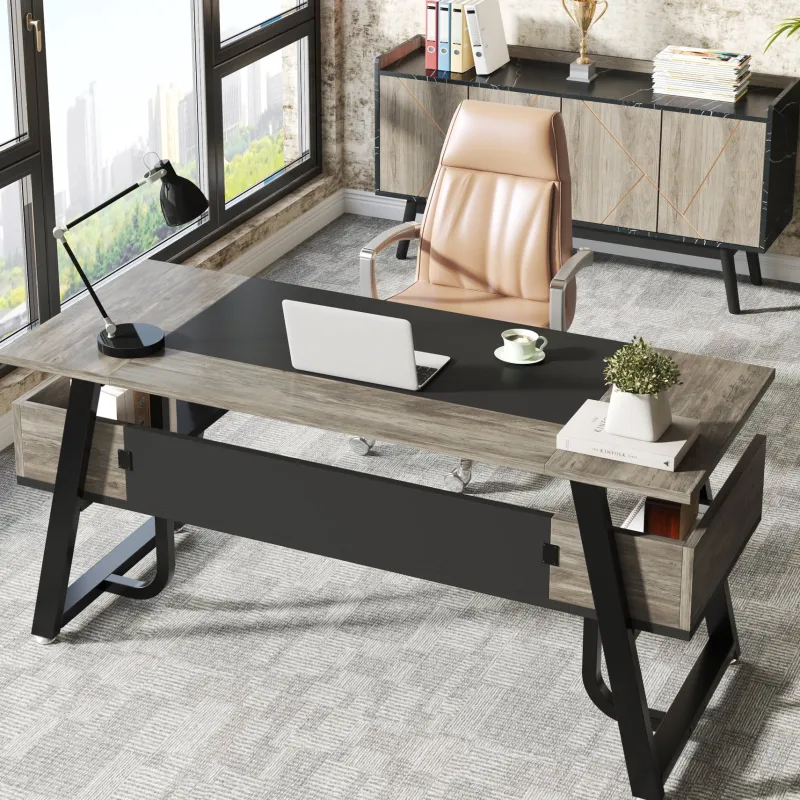 Tribesigns Desks*Executive Desk, 63" Computer Office Desk with Storage Shelf