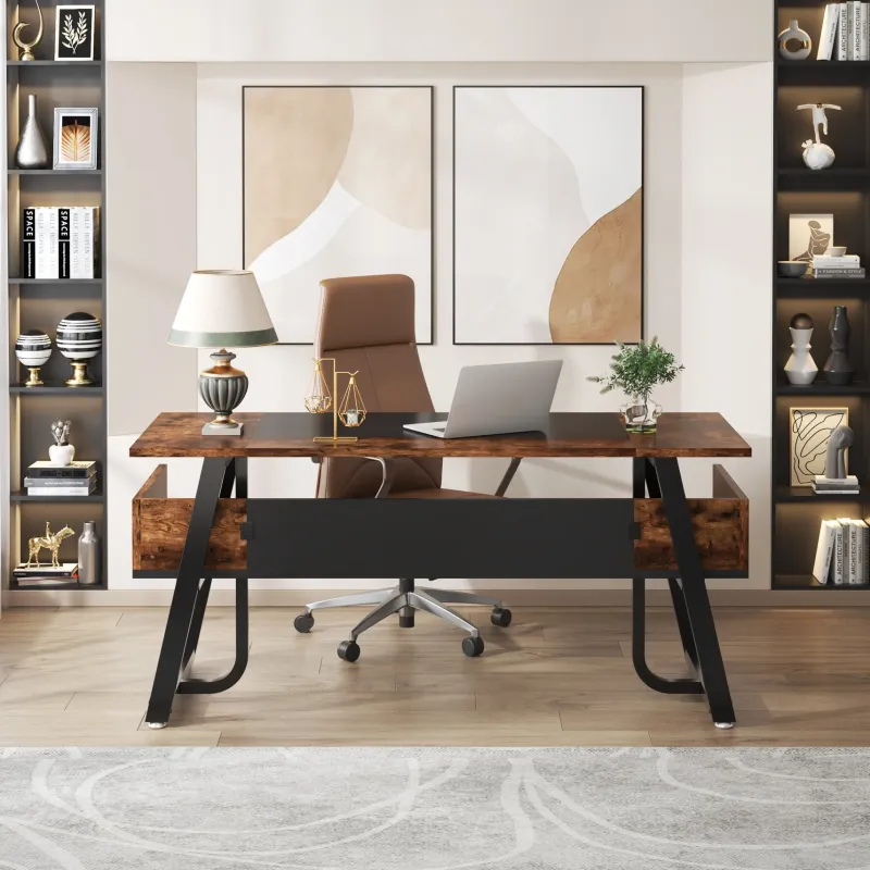 Tribesigns Desks*Executive Desk, 63" Computer Office Desk with Storage Shelf