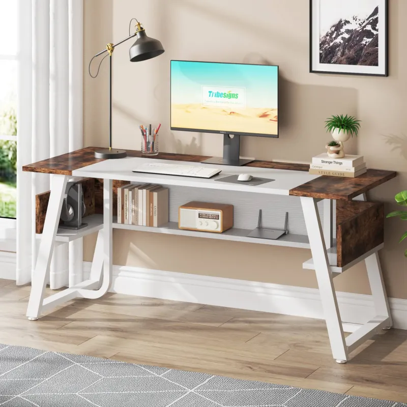 Tribesigns Desks*Executive Desk, 63" Computer Office Desk with Storage Shelf