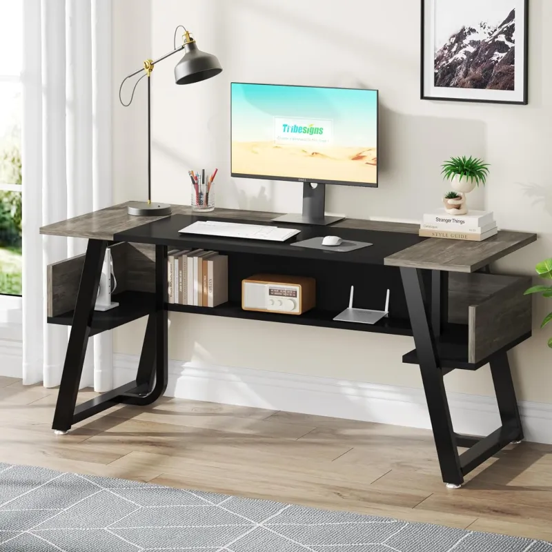 Tribesigns Desks*Executive Desk, 63" Computer Office Desk with Storage Shelf