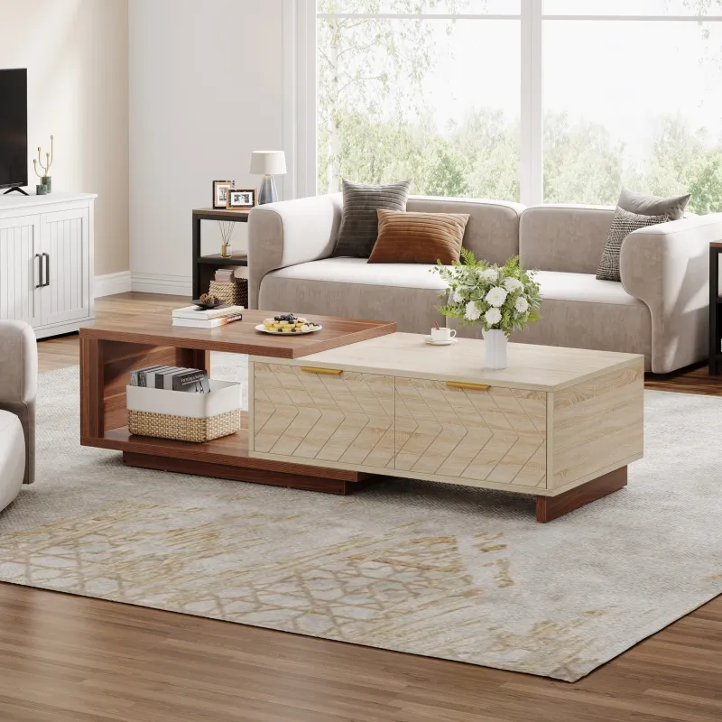 Tribesigns Coffee Tables*Extendable Coffee Table, Center Table Cocktail Table with 2 Storage Drawers