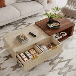 Tribesigns Coffee Tables*Extendable Coffee Table, Center Table Cocktail Table with 2 Storage Drawers