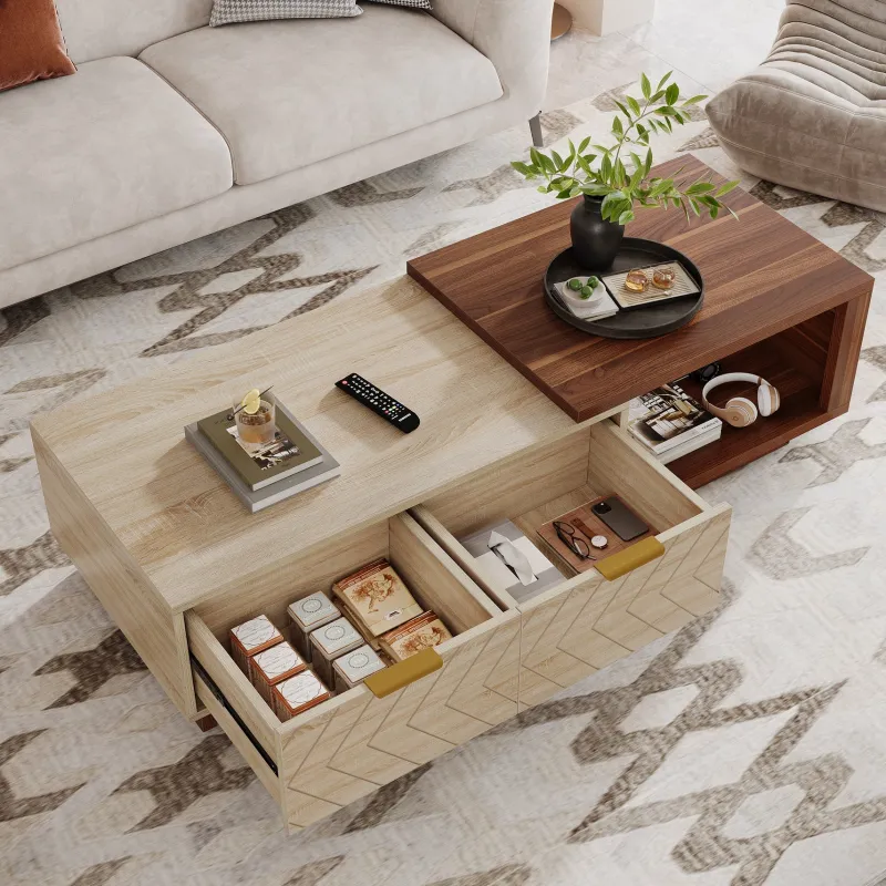 Tribesigns Coffee Tables*Extendable Coffee Table, Center Table Cocktail Table with 2 Storage Drawers