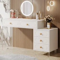 Tribesigns Makeup Vanities*Extendable Makeup Vanity with 5-Drawer and Acrylic Base and Legs(Without Mirror)