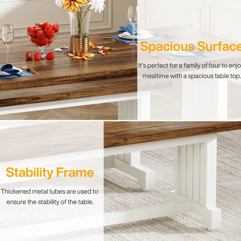 Tribesigns Dining Tables*Farmhouse Dining Table Set, 47" Kitchen Table with 2 Benches
