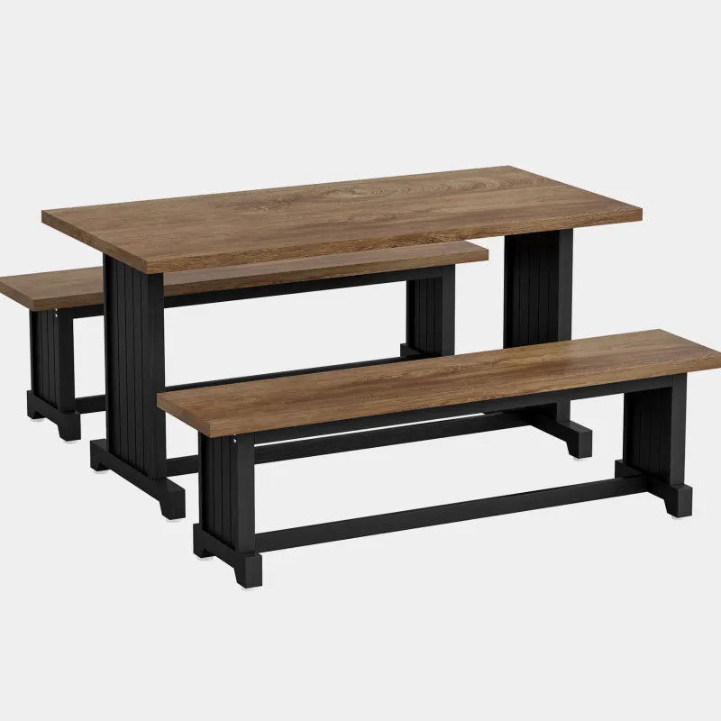 Tribesigns Dining Tables*Farmhouse Dining Table Set, 47" Kitchen Table with 2 Benches