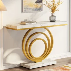 Tribesigns Console Tables|Console Tables*Faux Marble Console Table, 41" Entryway Sofa Table with Gold Ring Base