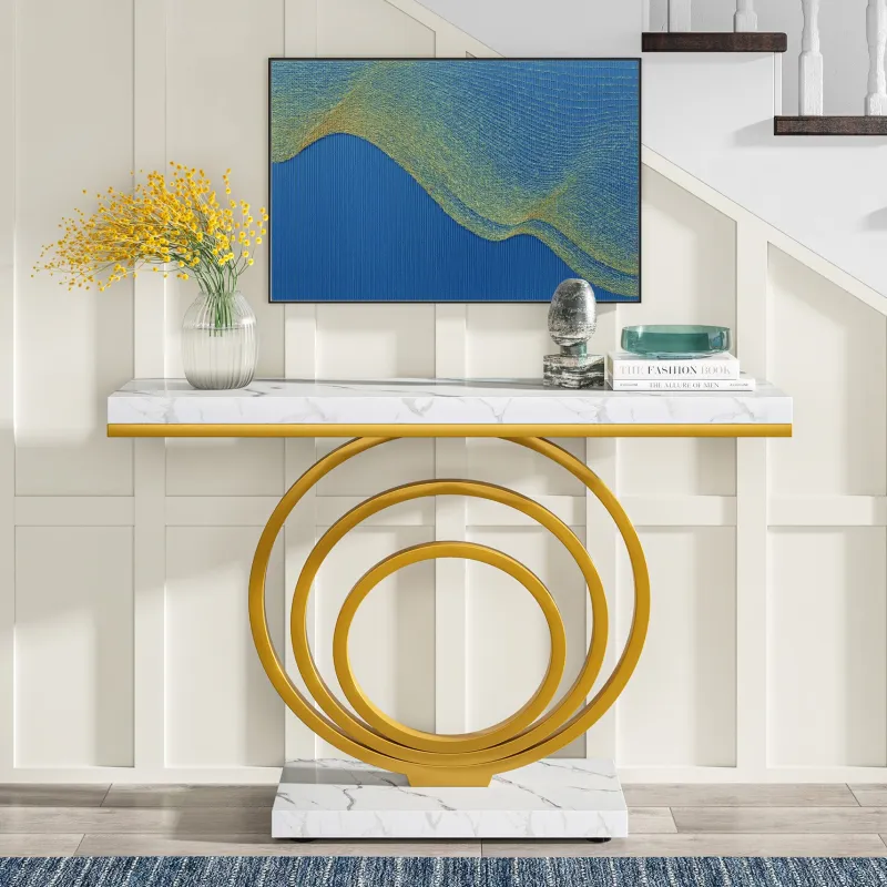 Tribesigns Console Tables|Console Tables*Faux Marble Console Table, 41" Entryway Sofa Table with Gold Ring Base