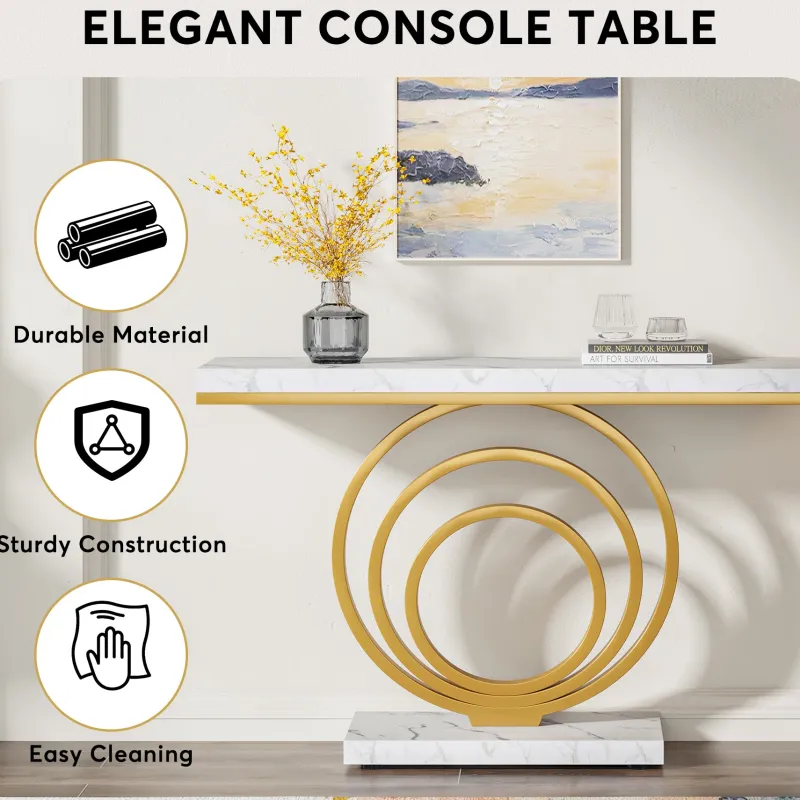 Tribesigns Console Tables|Console Tables*Faux Marble Console Table, 41" Entryway Sofa Table with Gold Ring Base
