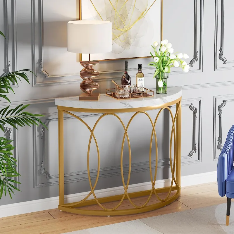 Tribesigns Console Tables|Console Tables*Faux Marble Console Table, 43" Half Moon Sofa Entryway Table