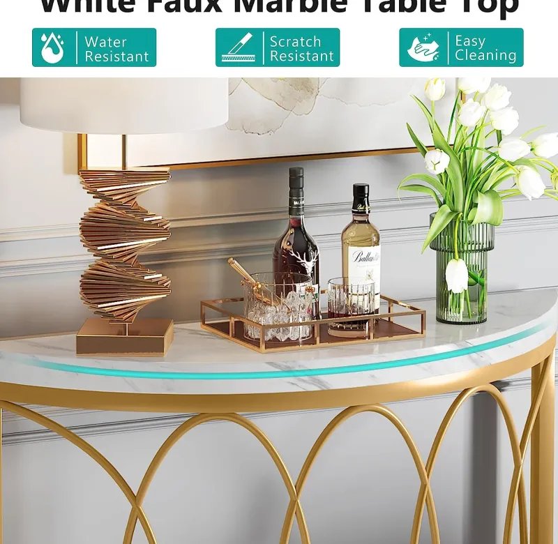 Tribesigns Console Tables|Console Tables*Faux Marble Console Table, 43" Half Moon Sofa Entryway Table