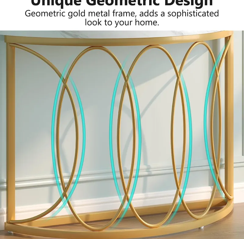 Tribesigns Console Tables|Console Tables*Faux Marble Console Table, 43" Half Moon Sofa Entryway Table