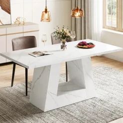 Tribesigns Dining Tables*Faux Marble Dining Table, 63" Kitchen Table for 4 to 6 People