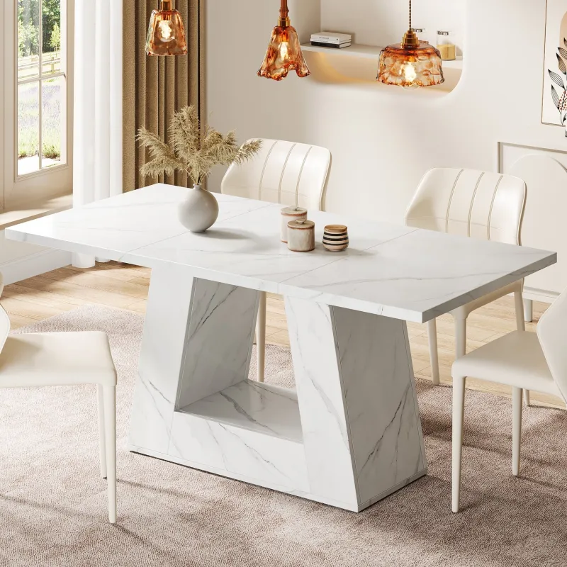 Tribesigns Dining Tables*Faux Marble Dining Table, 63" Kitchen Table for 4 to 6 People