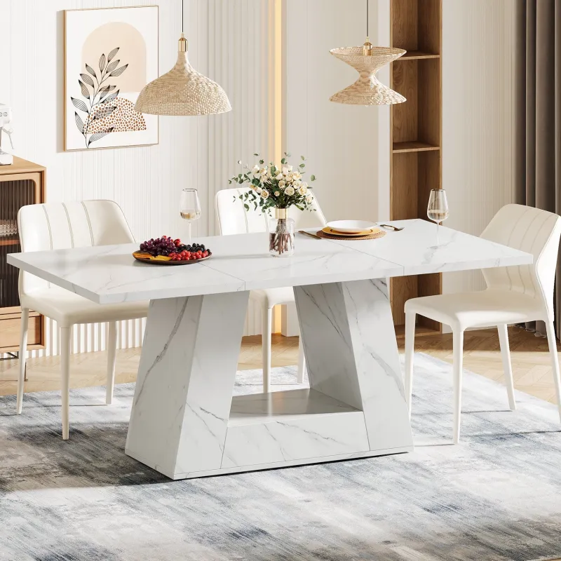 Tribesigns Dining Tables*Faux Marble Dining Table, 63" Kitchen Table for 4 to 6 People