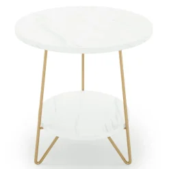Tribesigns End & Side Tables*Faux Marble End Table, 2 - Tier Round Sofa Bedside Table with Shelves