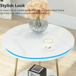 Tribesigns End & Side Tables*Faux Marble End Table, 2 - Tier Round Sofa Bedside Table with Shelves