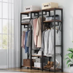 Tribesigns Closet Organizers|Clothes & Garment Racks*Freestanding Closet Organizer, Industrial 3 Rod Garment Rack