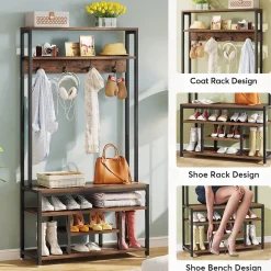 Tribesigns Shoe Racks & Cabinets|Shoe Racks & Cabinets*Front view of 's Coat Rack Shoe Bench, Entryway Hall Tree with Hooks & Shelves.