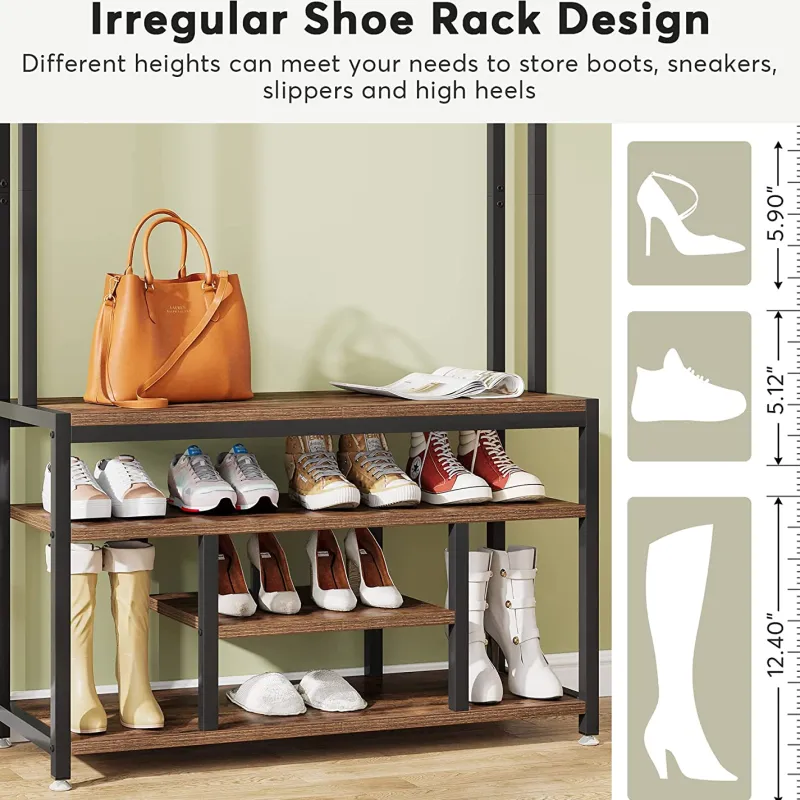 Tribesigns Shoe Racks & Cabinets|Shoe Racks & Cabinets*Front view of 's Coat Rack Shoe Bench, Entryway Hall Tree with Hooks & Shelves.