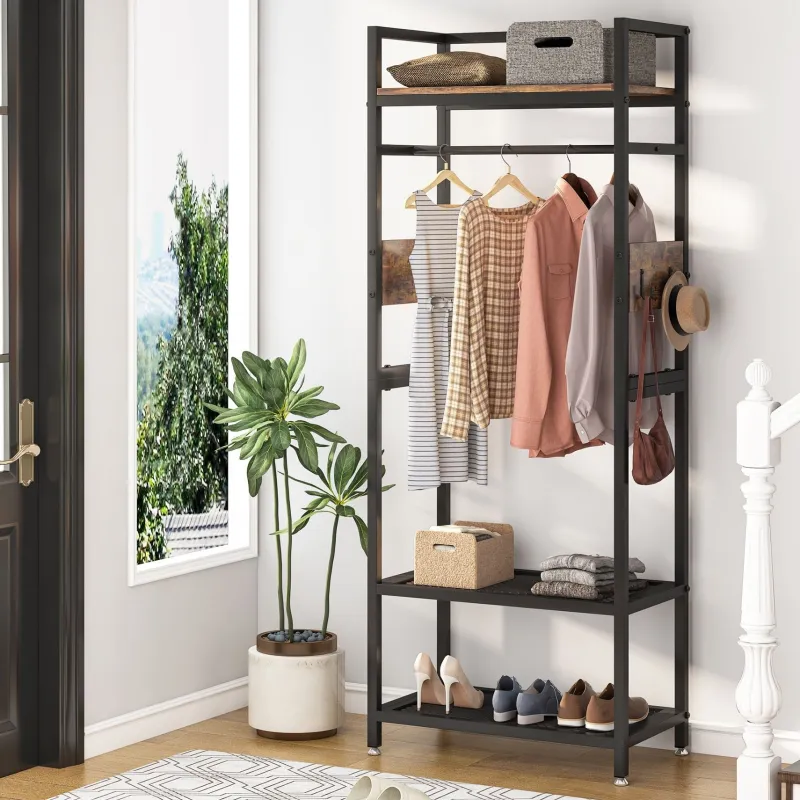 Tribesigns Shoe Racks & Cabinets|Shoe Racks & Cabinets*Front view of 's Freestanding Closet Organizer, Small Entryway Coat Garments Rack, showcasing its minimalist design and space-saving features.