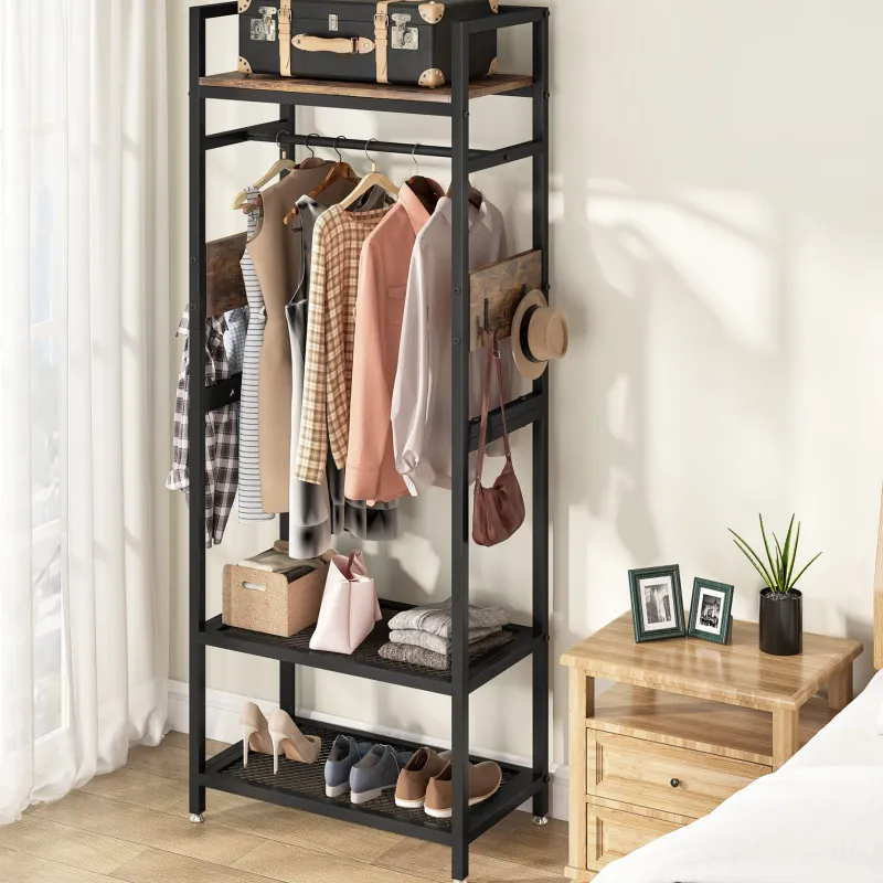 Tribesigns Shoe Racks & Cabinets|Shoe Racks & Cabinets*Front view of 's Freestanding Closet Organizer, Small Entryway Coat Garments Rack, showcasing its minimalist design and space-saving features.