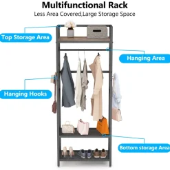 Tribesigns Shoe Racks & Cabinets|Shoe Racks & Cabinets*Front view of 's Freestanding Closet Organizer, Small Entryway Coat Garments Rack, showcasing its minimalist design and space-saving features.