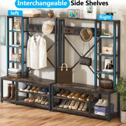 Tribesigns Shoe Racks & Cabinets|Shoe Racks & Cabinets*Front view of ‘s Freestanding Coat Rack Shoe Bench, 4-in-1 Entryway Hall Tree with Shelves.