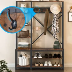 Tribesigns Shoe Racks & Cabinets|Shoe Racks & Cabinets*Front view of ‘s Freestanding Coat Rack Shoe Bench, 4-in-1 Entryway Hall Tree with Shelves.