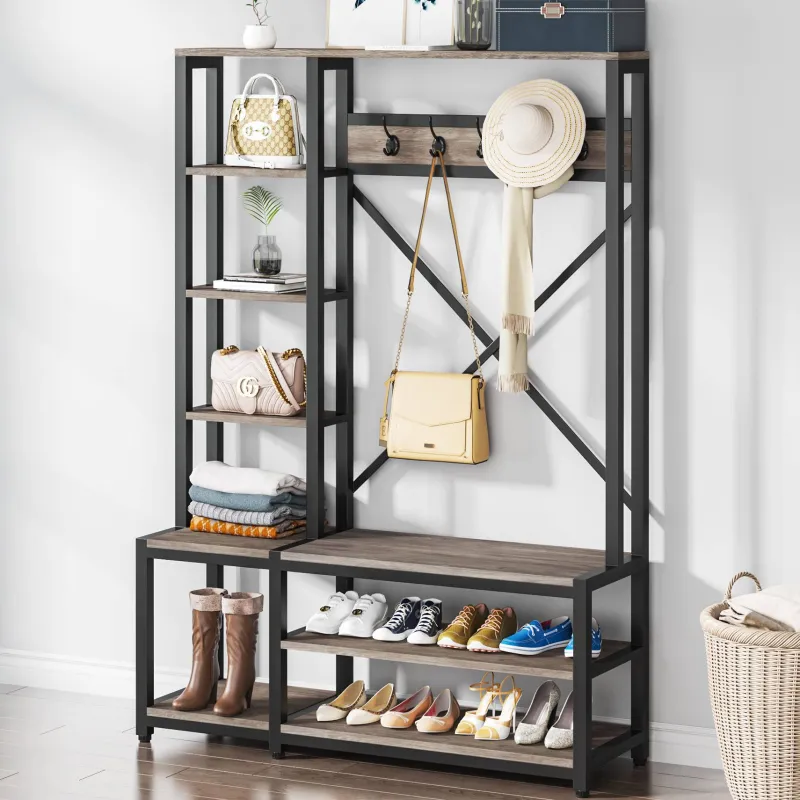 Tribesigns Shoe Racks & Cabinets|Shoe Racks & Cabinets*Front view of ‘s Freestanding Coat Rack Shoe Bench, 4-in-1 Entryway Hall Tree with Shelves.
