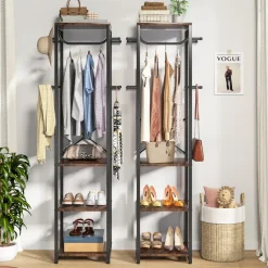 Tribesigns Shoe Racks & Cabinets|Shoe Racks & Cabinets*Full-frontal shot of 's Coat Rack, Freestanding Corner Hall Tree with 4 Shelves 8 Hooks.