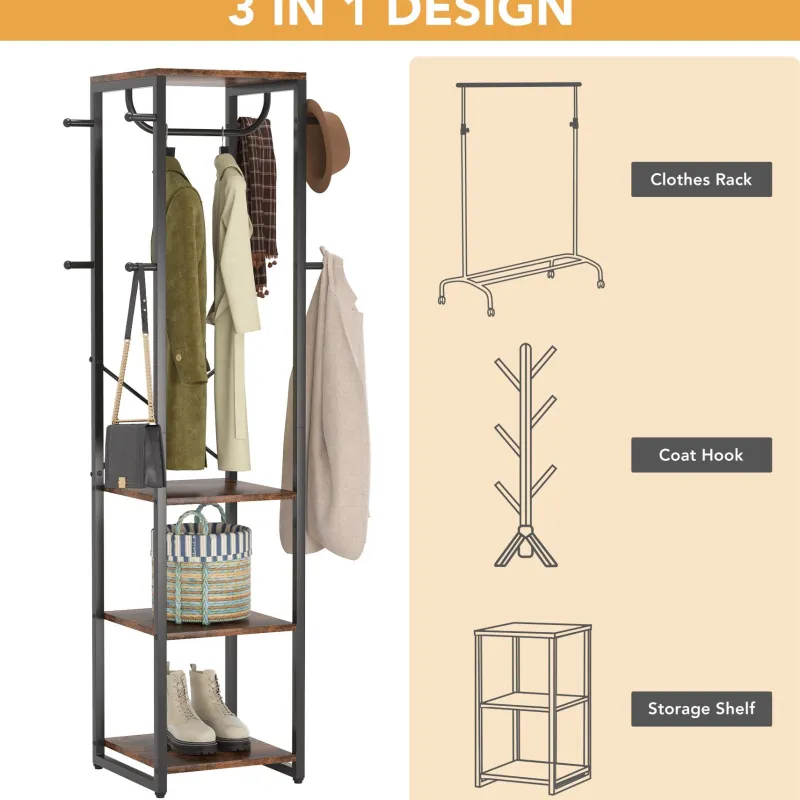 Tribesigns Shoe Racks & Cabinets|Shoe Racks & Cabinets*Full-frontal shot of 's Coat Rack, Freestanding Corner Hall Tree with 4 Shelves 8 Hooks.