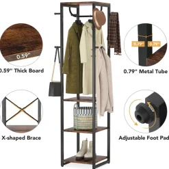 Tribesigns Shoe Racks & Cabinets|Shoe Racks & Cabinets*Full-frontal shot of 's Coat Rack, Freestanding Corner Hall Tree with 4 Shelves 8 Hooks.
