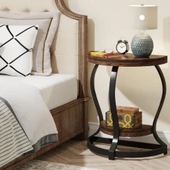 Tribesigns End & Side Tables*Half - Round End Table, Side Table with 2 - Tier Shelves