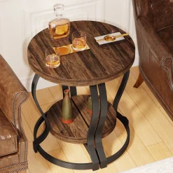 Tribesigns End & Side Tables*Half - Round End Table, Side Table with 2 - Tier Shelves