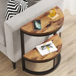 Tribesigns End & Side Tables*Half Round End Table, Narrow Side Table with Metal Frame