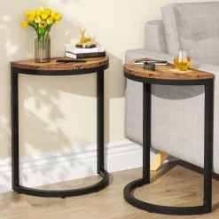 Tribesigns End & Side Tables*Half Round End Table, Narrow Side Table with Metal Frame