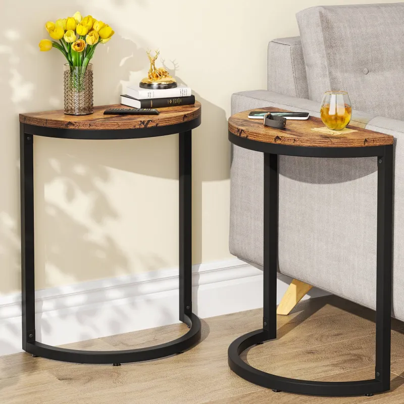 Tribesigns End & Side Tables*Half Round End Table, Narrow Side Table with Metal Frame
