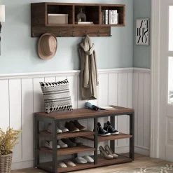 Tribesigns Shoe Racks & Cabinets|Shoe Racks & Cabinets*Hallway view of 's 5 IN 1 Coat Rack Shoe Bench Set, Hall Tree with Wall Mounted Shelf.