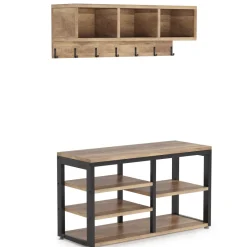 Tribesigns Shoe Racks & Cabinets|Shoe Racks & Cabinets*Hallway view of 's 5 IN 1 Coat Rack Shoe Bench Set, Hall Tree with Wall Mounted Shelf.